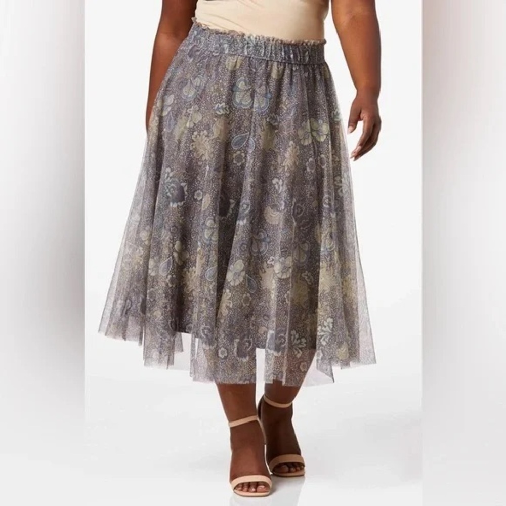 ❄️ Cato | PLUS SIZE FLORAL MESH MIDI SKIRT EVENTIDE SIZE 26/28